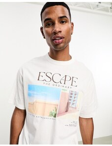 Bershka - T-shirt bianca con stampa “Escape”-Bianco