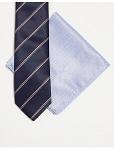Jack & Jones - Cravatta e fazzoletto da taschino blu navy e rosa
