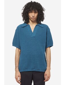 Auralee Polo BRUSHED KNIT POLO in cotone blu