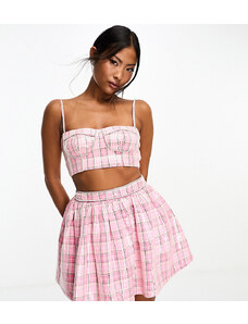 Esclusiva Collective The Label Petite - Top a corsetto rosa a quadri con paillettes e strass in coordinato