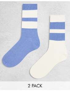 ASOS DESIGN - Confezione da 2 paia di calzini alla caviglia bianco sporco a righe blu