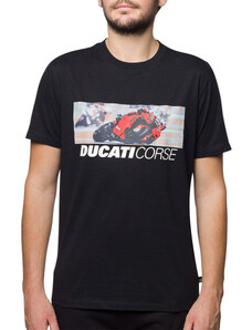 T-shirt nera da uomo con stampa frontale Ducati Corse