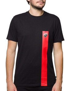 T-shirt nera da uomo con striscia rossa verticale con logo Ducati Corse