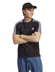 T-shirt nera da uomo con logo sul petto adidas Essentials 3-Stripes