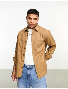 ASOS DESIGN - Camicia giacca marrone in cotone con tasche grandi-Brown