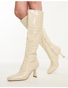 SIMMI Shoes Simmi London - Benedict - Stivali al ginocchio con tacco bianco sporco pitonati