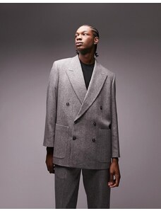 Topman - Edizione limitata - Blazer oversize premium squadrato in misto lana grigio a spina di pesce