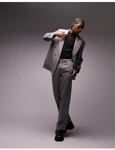 Topman Premium - Edizione limitata - Pantaloni da abito dritti in misto lana grigio con motivo a spina di pesce