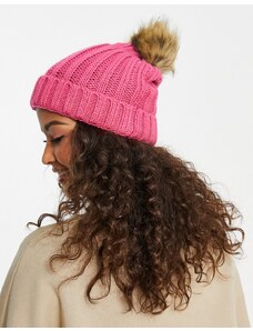 Boardmans - Berretto in maglia a trecce rosa con pompon