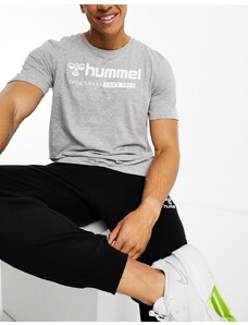Hummel - T-shirt vestibilità classica grigia con logo oversize-Grigio