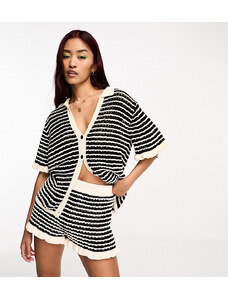 ASOS DESIGN - Camicia oversize in maglia a righe bianche e nere in coordinato-Multicolore