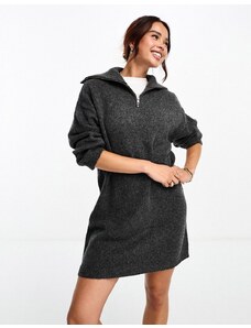 ASOS DESIGN - Vestito maglione corto lavorato antracite con zip-Grigio