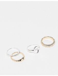 Topshop - Confezione da 4 anelli in metalli misti con perle-Multicolore