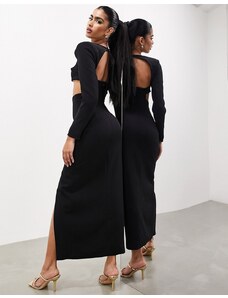 ASOS Edition - Vestito lungo a maniche lunghe appariscente con scollo squadrato nero