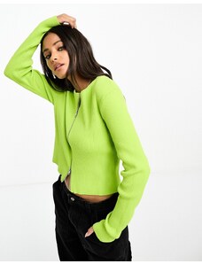 Monki - Top verde in maglia a coste con zip