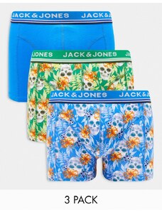 Jack & Jones - Confezione da 3 boxer aderenti blu con stampa di teschi-Multicolore