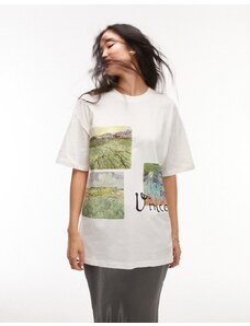 Topshop - T-shirt oversize bianca con stampa "Van Gogh" su licenza-Bianco