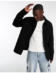 ASOS DESIGN - Camicia giacca in tessuto effetto lana nera-Nero
