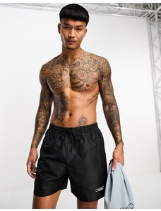 Calvin Klein - Pantaloncini da bagno neri con coulisse e nastro con logo-Nero