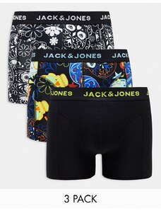Jack & Jones - Confezione da 3 paia di boxer aderenti con stampa di teschi-Nero
