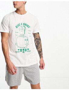 ASOS DESIGN - Pigiama da casa con T-shirt e pantaloncini con stampa verde-Bianco