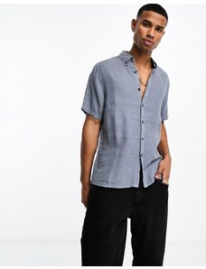 Abercrombie & Fitch - Camicia a maniche corte blu in lino
