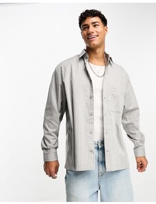 Calvin Klein - Camicia a maniche lunghe oversize grigia a righe-Grigio