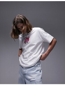 Topman - T-shirt oversize premium bianca con fiore dipinto-Bianco