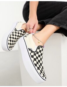 Vans Classic - Sneakers senza lacci con plateau a scacchi nere e bianche-Bianco