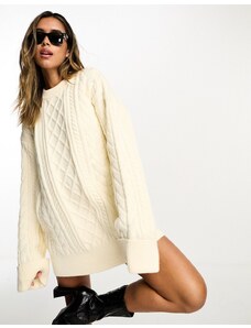 SNDYS - Vestito corto color crema in maglia a trecce misto lana-Bianco