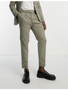 New Look - Pantaloni eleganti kaki con doppie pieghe sul davanti-Verde
