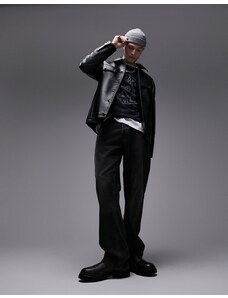 Topman - Camicia giacca in pelle sintetica nera-Nero