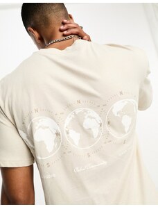 Jack & Jones - Originals - T-shirt comoda beige con stampa di globo sul retro-Bianco