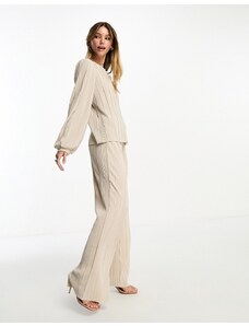 Vero Moda - Pantaloni plissé crema a fondo ampio in coordinato-Bianco