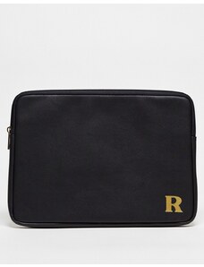 ASOS DESIGN - Custodia per portatile nera personalizzata con lettera "R"-Nero