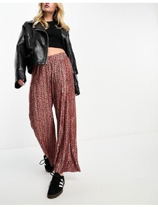 ASOS DESIGN - Pantaloni culotte a fondo ampio plissé color ruggine a pois-Multicolore