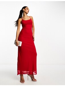 ASOS DESIGN - Vestito lungo con spalline sottili in rete rosso con incrocio sul retro