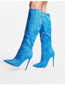ASOS DESIGN - Carly - Stivali al ginocchio blu con strass