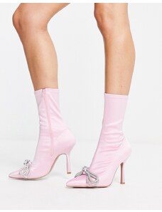 ASOS DESIGN - Empress - Stivali a calza con tacco rosa decorati con fiocco
