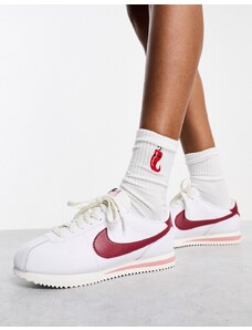 Nike - Cortez - Sneakers in pelle bianche e rosse-Bianco