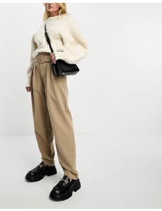 Vero Moda - Pantaloni affusolati a vita alta color pietra con cintura-Neutro