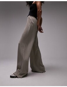 Topshop - Pantaloni a fondo ampio plissé color pietra-Neutro