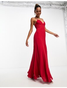 ASOS DESIGN - Vestito lungo rosso stile corsetto con bustino arricciato e pannelli in chiffon