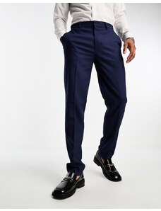 ASOS DESIGN - Pantaloni da abito slim in tessuto micro testurizzato color blu navy