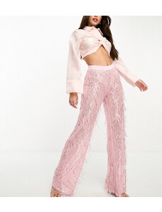 Jaded Rose Tall - Pantaloni rosa con frange e paillettes-Bianco