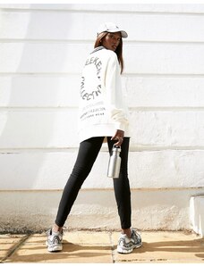 ASOS Weekend Collective - Camicia color crema con colletto, zip corta e logo circolare-Bianco