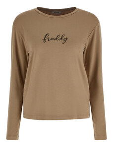 Freddy T-shirt manica lunga in jersey viscosa con logo in strass