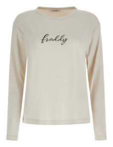 Freddy T-shirt manica lunga in jersey viscosa con logo in strass
