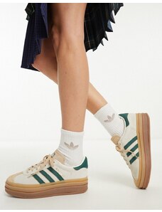 adidas Originals - Gazelle Bold - Sneakers crema e verdi con suola platform in gomma-Bianco