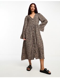 Monki - Vestito stile grembiule a maniche lunghe con stampa leopardata-Multicolore